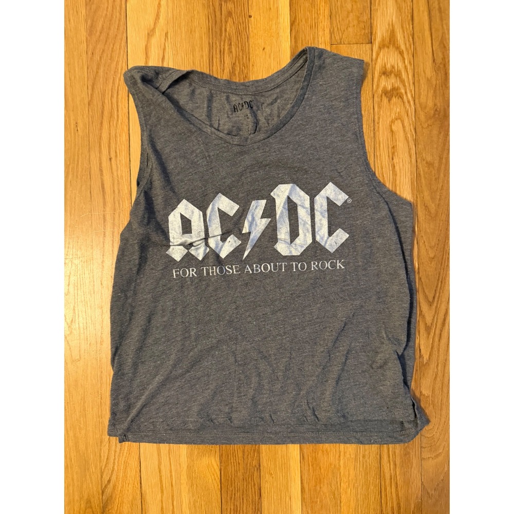 AC/DC For Those About To Rock Graphic Muscle Tank Top Grey Heather Medium 8-10